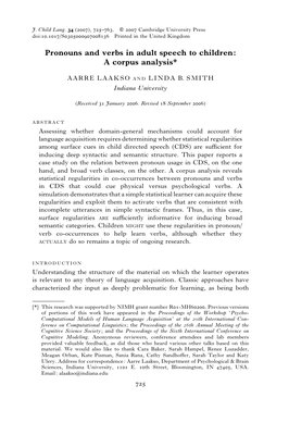 Thumbnail for Pronouns and verbs in adult speech to children: A corpus analysis