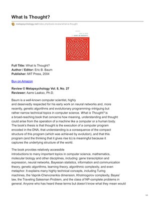 Thumbnail for Review of What is Thought? by Eric B. Baum