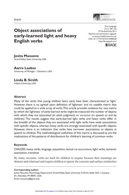Thumbnail for Object associations of early-learned light and heavy English verbs