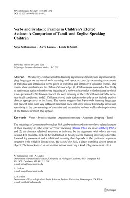 Thumbnail for Verbs and syntactic frames in children's elicited actions: A comparison of Tamil- and English-speaking children